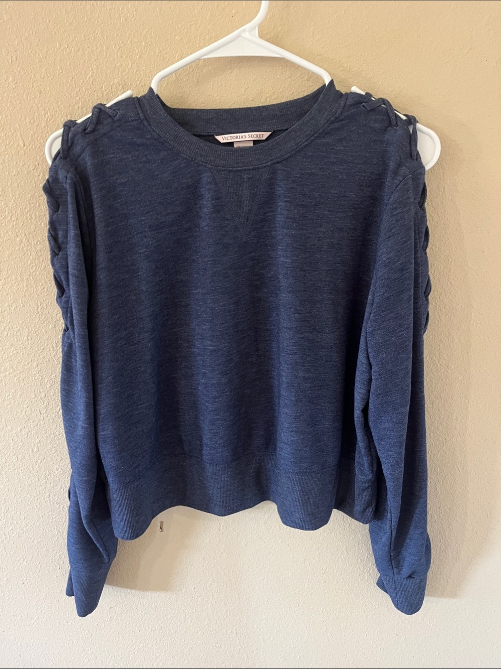 Victoria's Secret Dark Navy Lace-Shoulder Pullover Sweatshirt